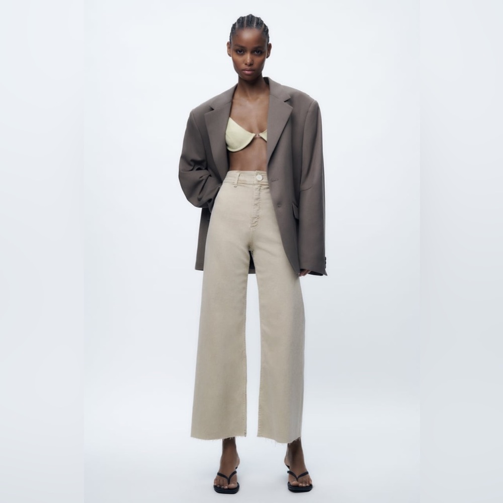 NWOT ZARA ZW High-Rise Mariner Straight Beige/Tan Jeans